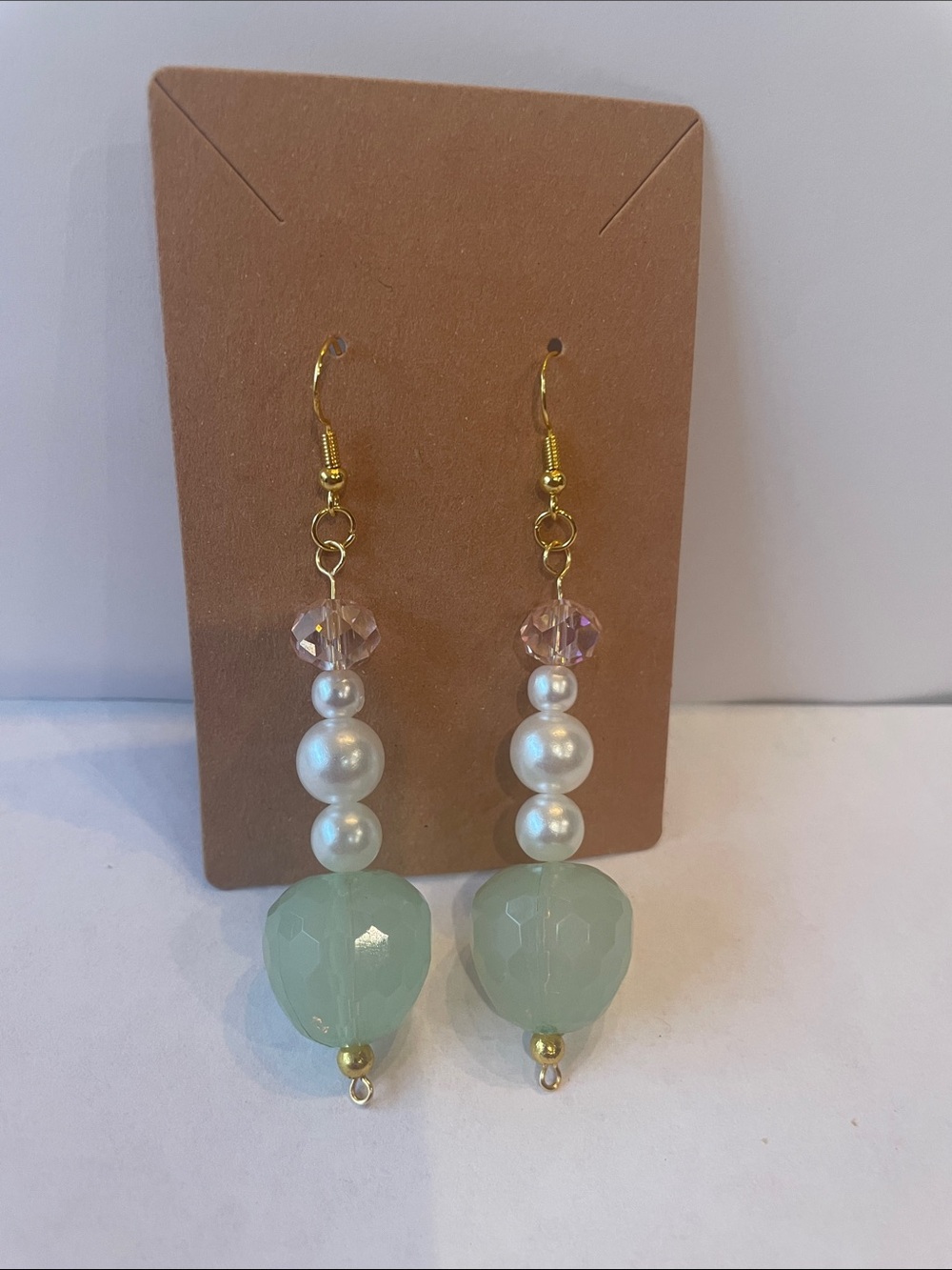 Gold-Tone Pearl & Mint Bead Drop Earrings